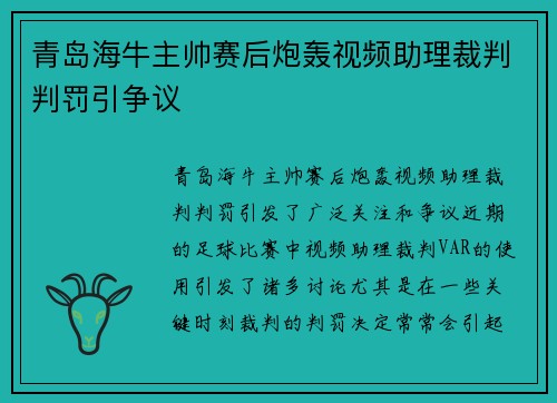青岛海牛主帅赛后炮轰视频助理裁判判罚引争议 青岛海牛主帅赛后炮轰视频助理裁判判罚引争议